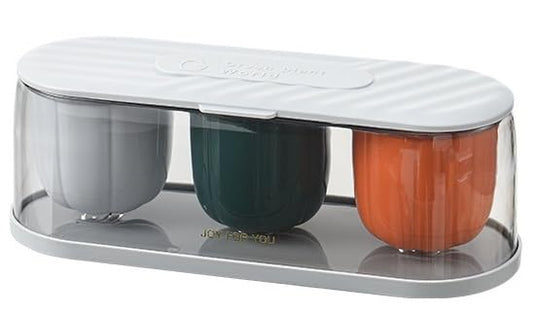 HUJOO 3-in-1 Spice Box Container with Lid & Spoons | Multipurpose Kitchen Masala Organizer for Salt, Chili, Cumin & Seasonings – Airtight & Stylish Spice Jars Set