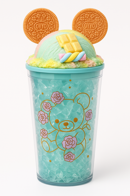 HUJOO Cute Bear Tumbler Cup with Lid & Straw | Kids Cartoon Drinking Cup with Cookie & Candy Design – Reusable Plastic Cup for Milkshakes, Smoothies & Juices