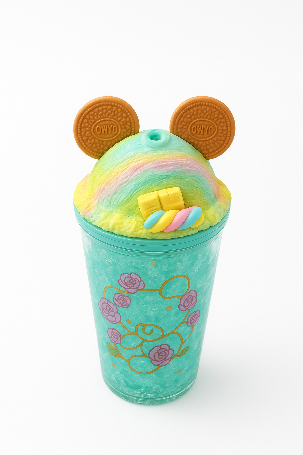 HUJOO Cute Bear Tumbler Cup with Lid & Straw | Kids Cartoon Drinking Cup with Cookie & Candy Design – Reusable Plastic Cup for Milkshakes, Smoothies & Juices