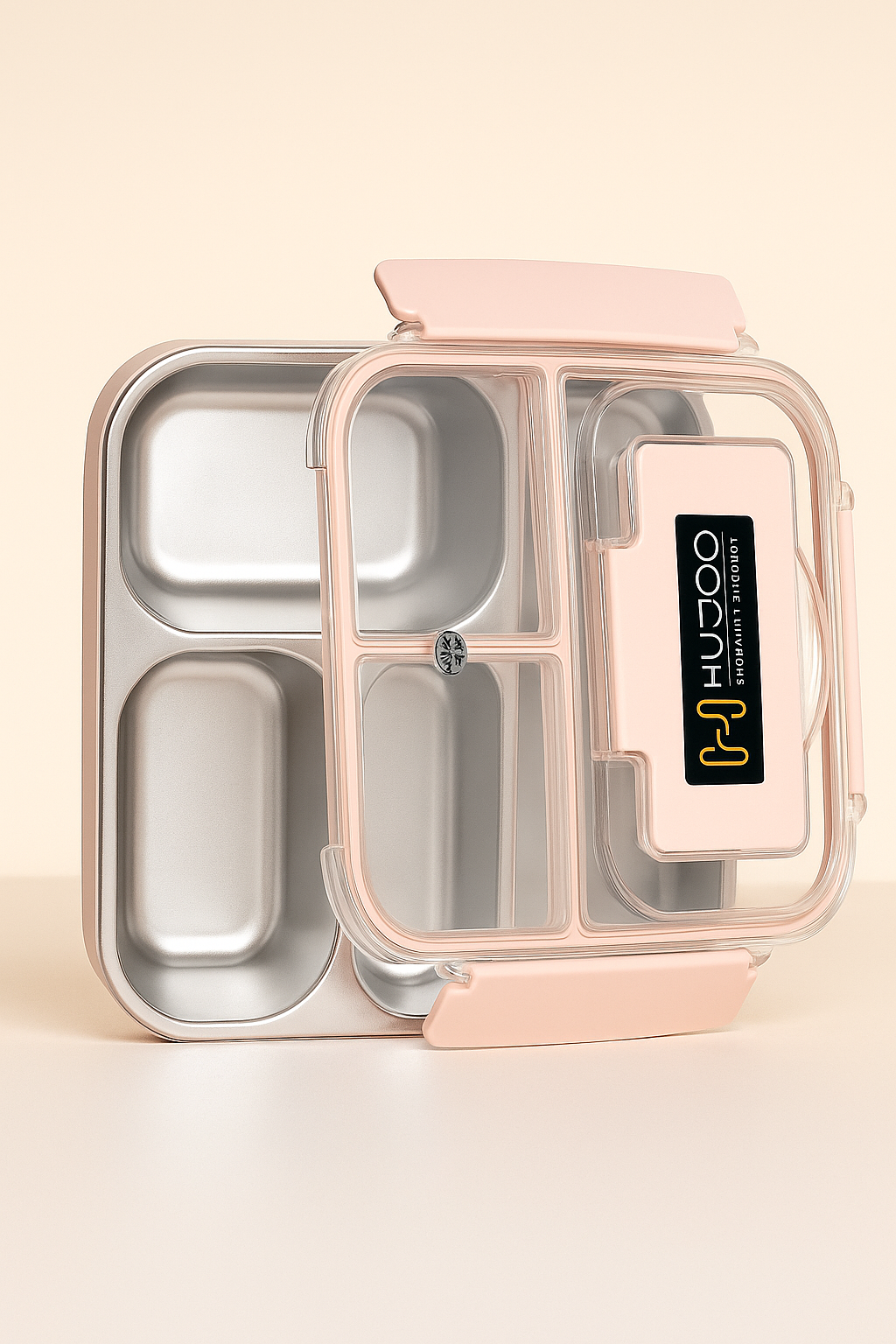HUJOO Stainless Steel Lunch Box with 3 Compartments | Leak-Proof, BPA-Free, Freezer Safe Tiffin Box for Office, School & Travel