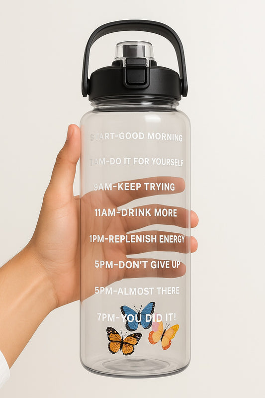 HUJOO 2-Liter Motivational Water Bottle with Time Markers & Flip Cap – BPA-Free, Leak-Proof, Butterfly Design